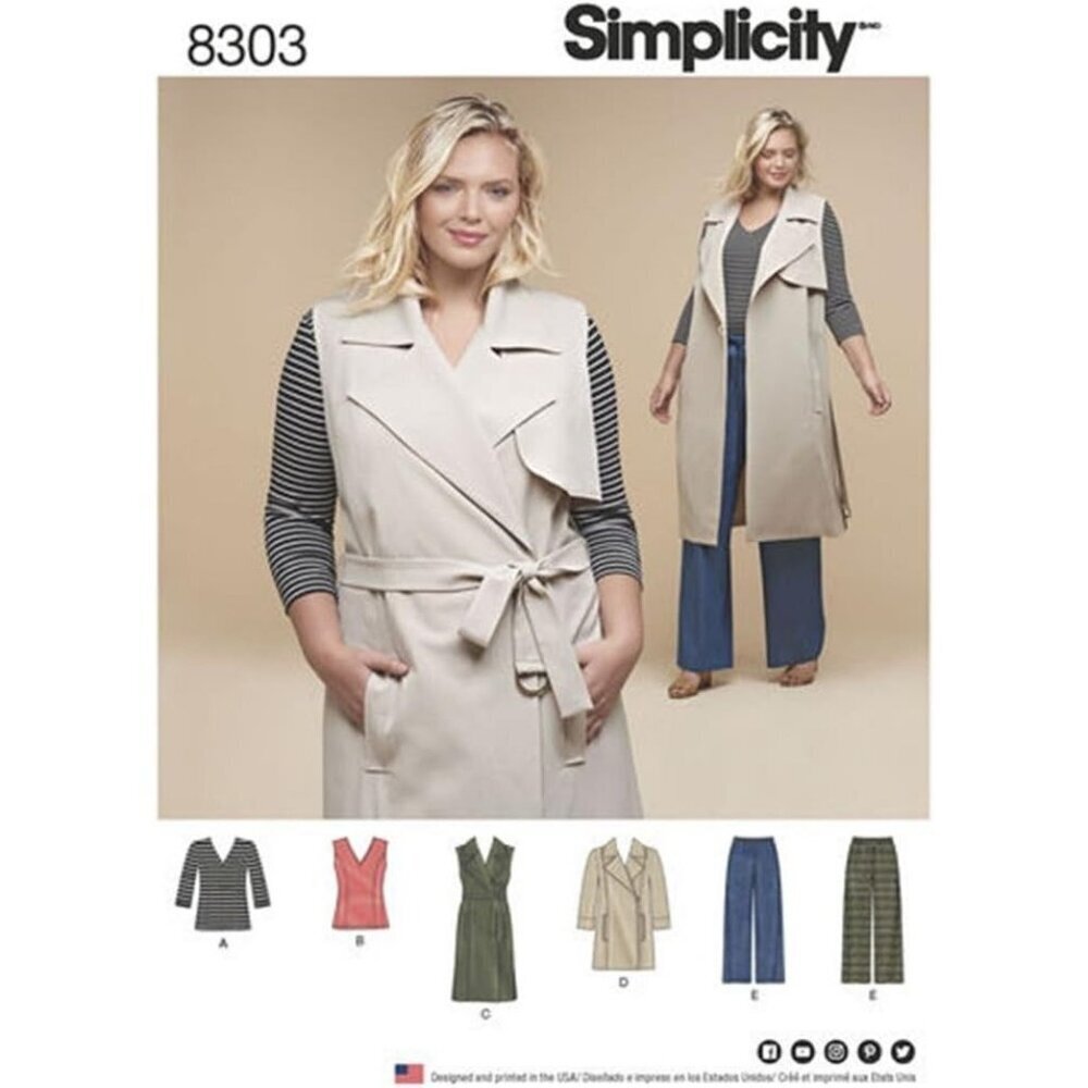 Simplicity Sewing Pattern 8303 Knit Coat Vest Pants‎ Misses Size 18W-24W
